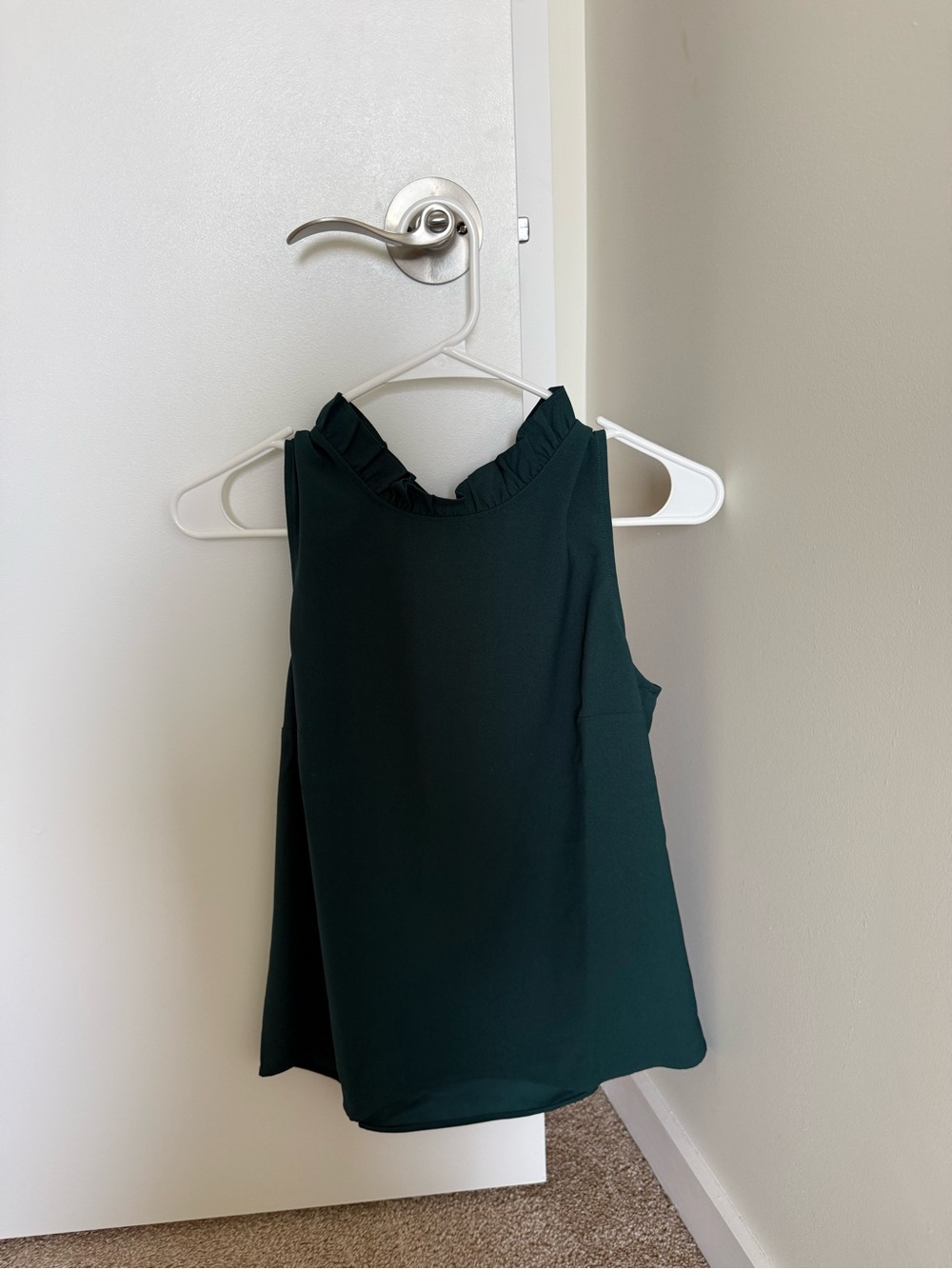 J. Crew Dark Green Ruffle-Neck Sleeveless Camisole